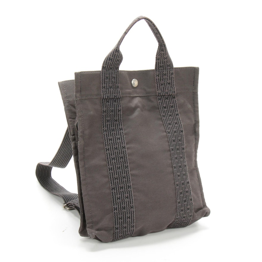 Hermès Herline Backpack Tote Bag in Black/Gray Canvas