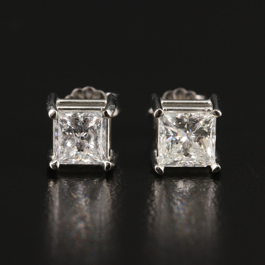 14K Princess Cut  2.10 CTW Diamond Stud Earrings with Digital GIA Report