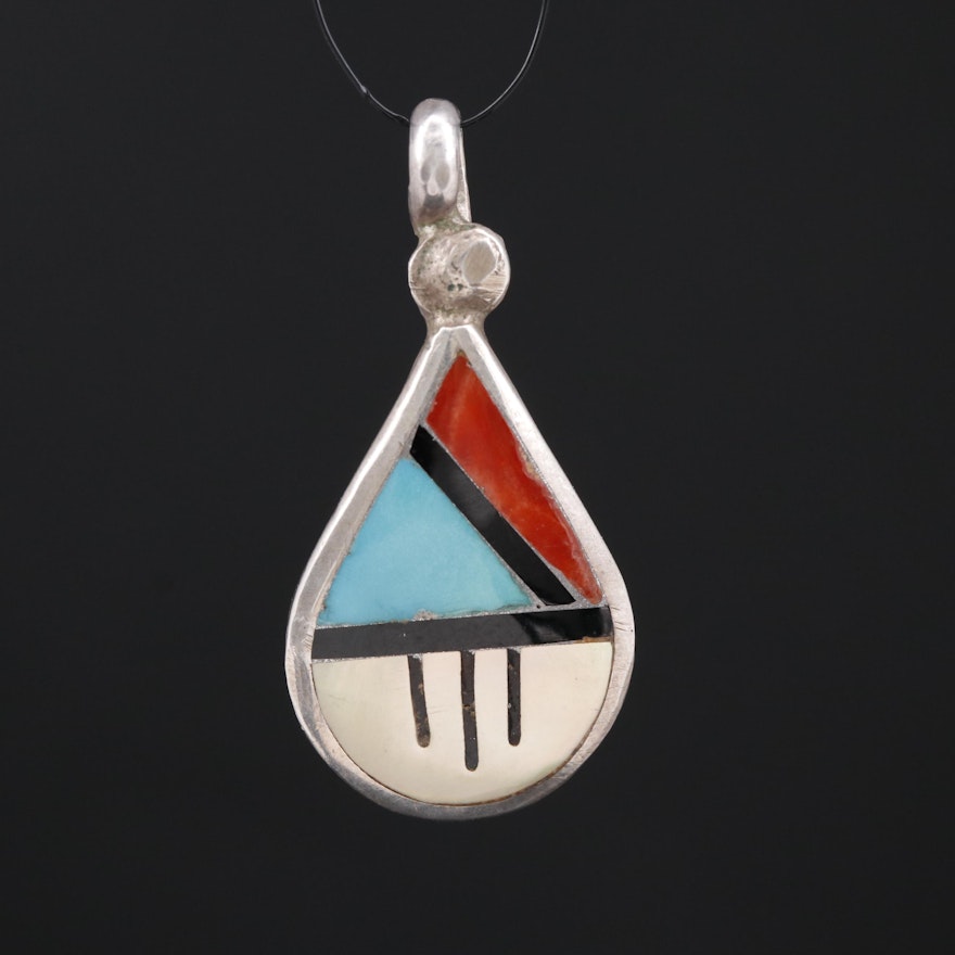 Ralph and Lillie Kallestewa Zuni Sterling Turquoise and Gemstone Pendant