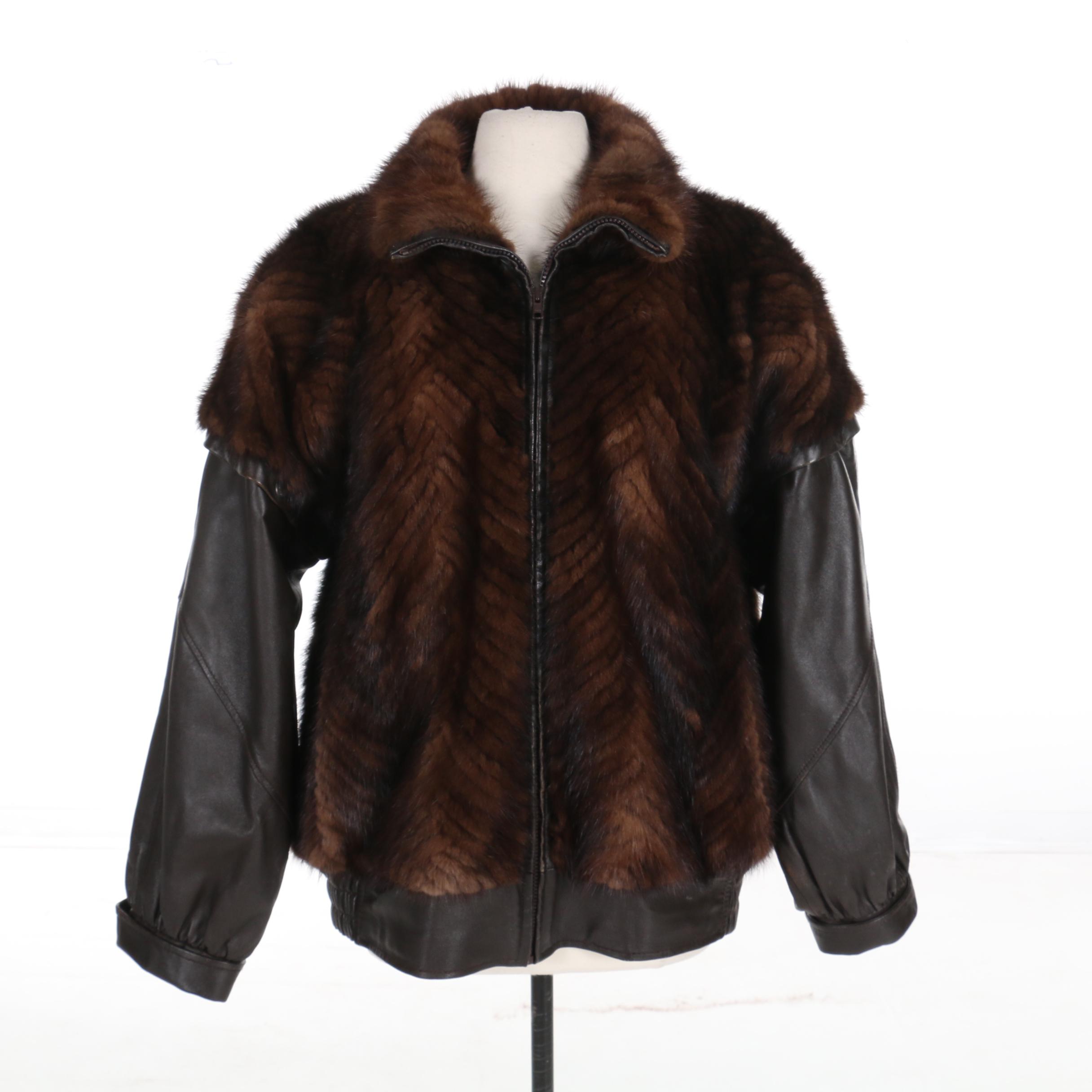 Levinsky Design Copenhagen Chevron Mink Fur and Leather Removable Sleeve Jacket