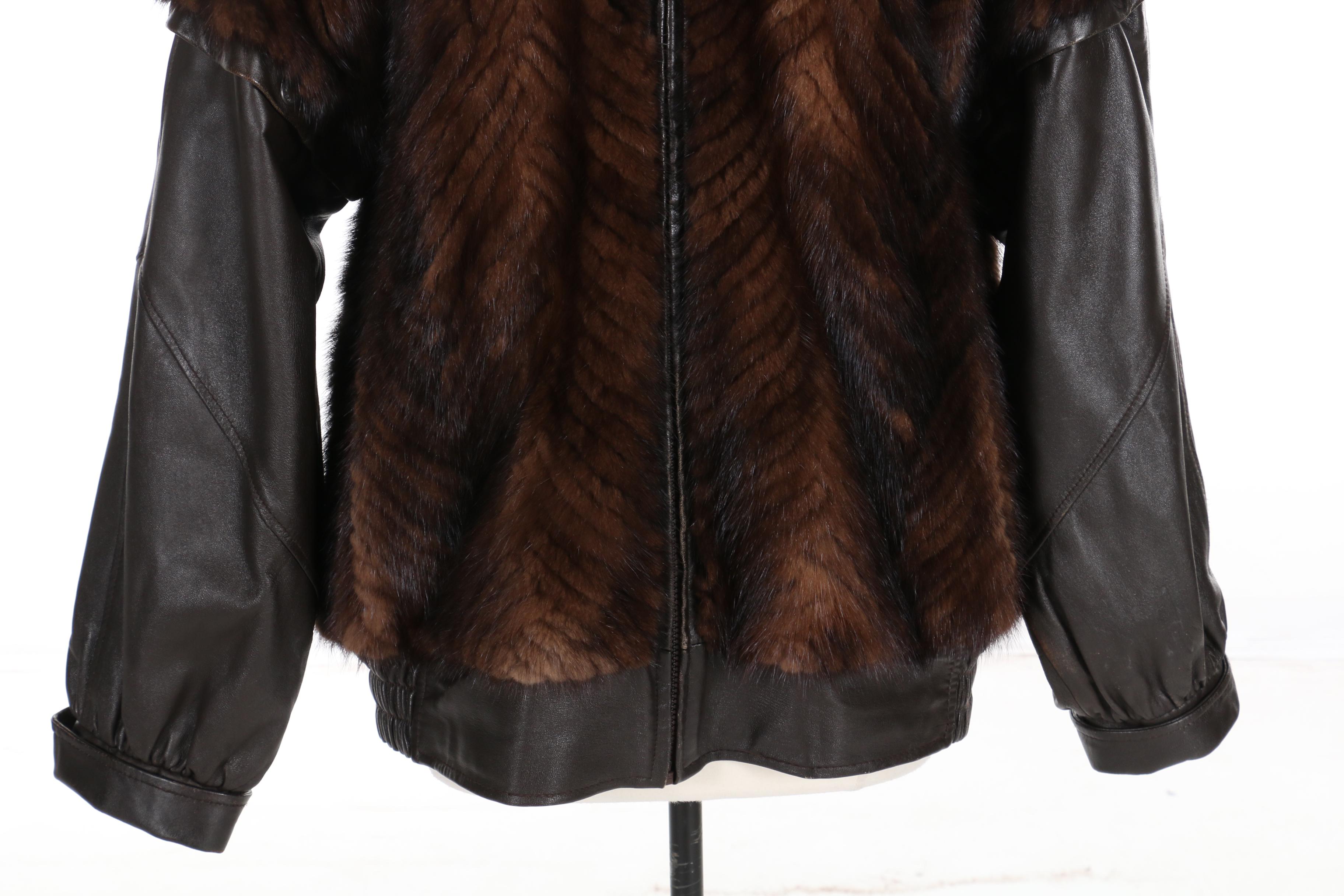 Levinsky Design Copenhagen Chevron Mink Fur and Leather Removable Sleeve Jacket