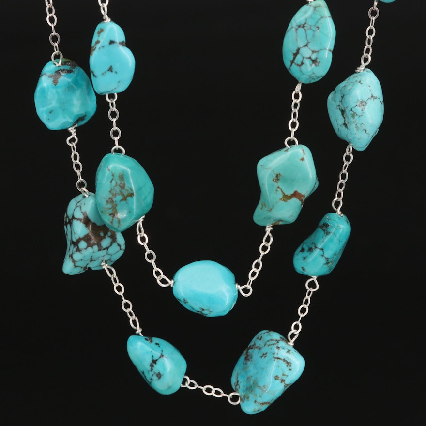 Sterling Silver Turquoise Station Necklace