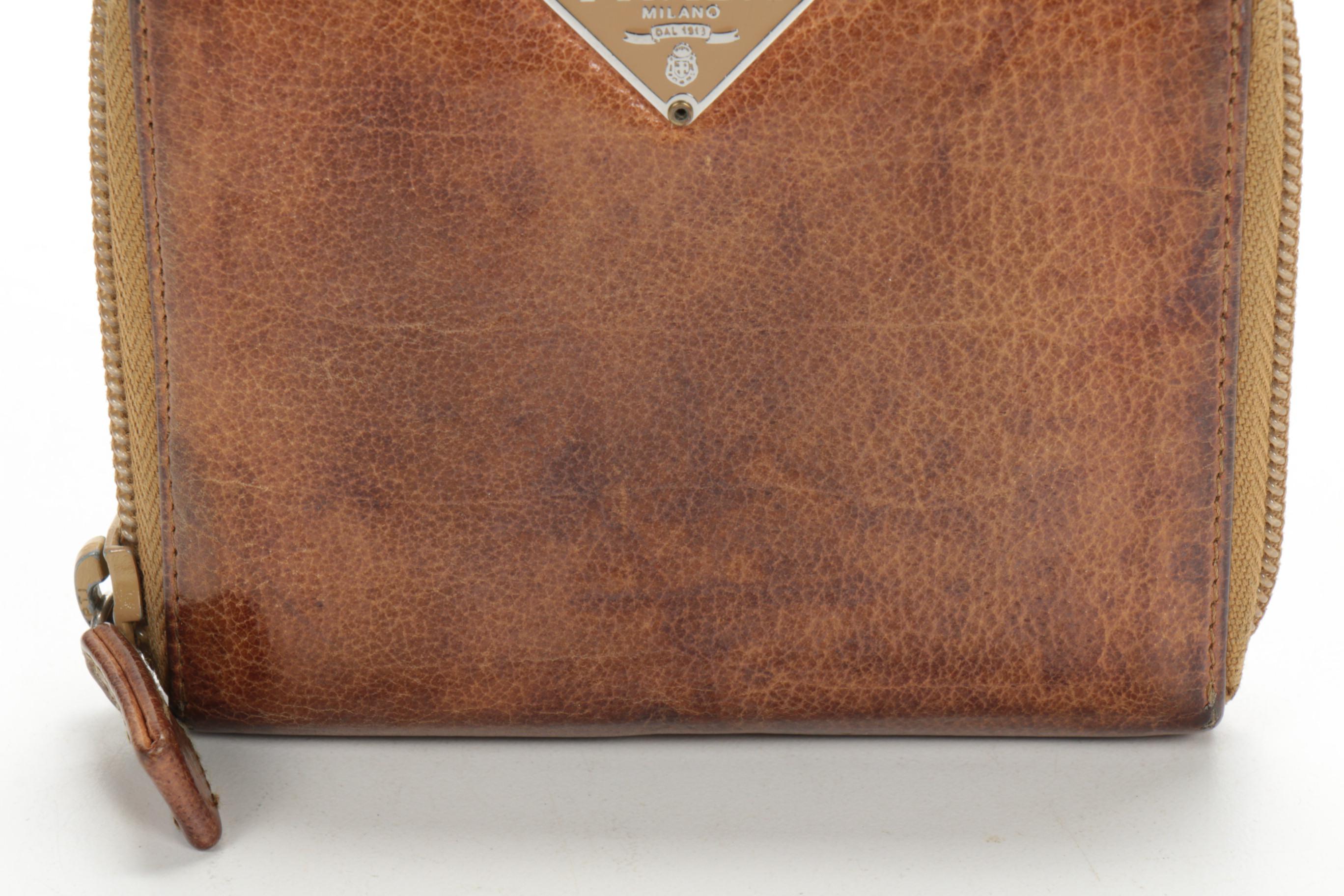 Prada Brown Leather Zip Wallet