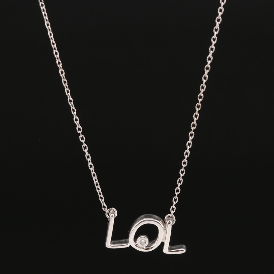 Sterling Silver "LOL" Necklace with Diamond