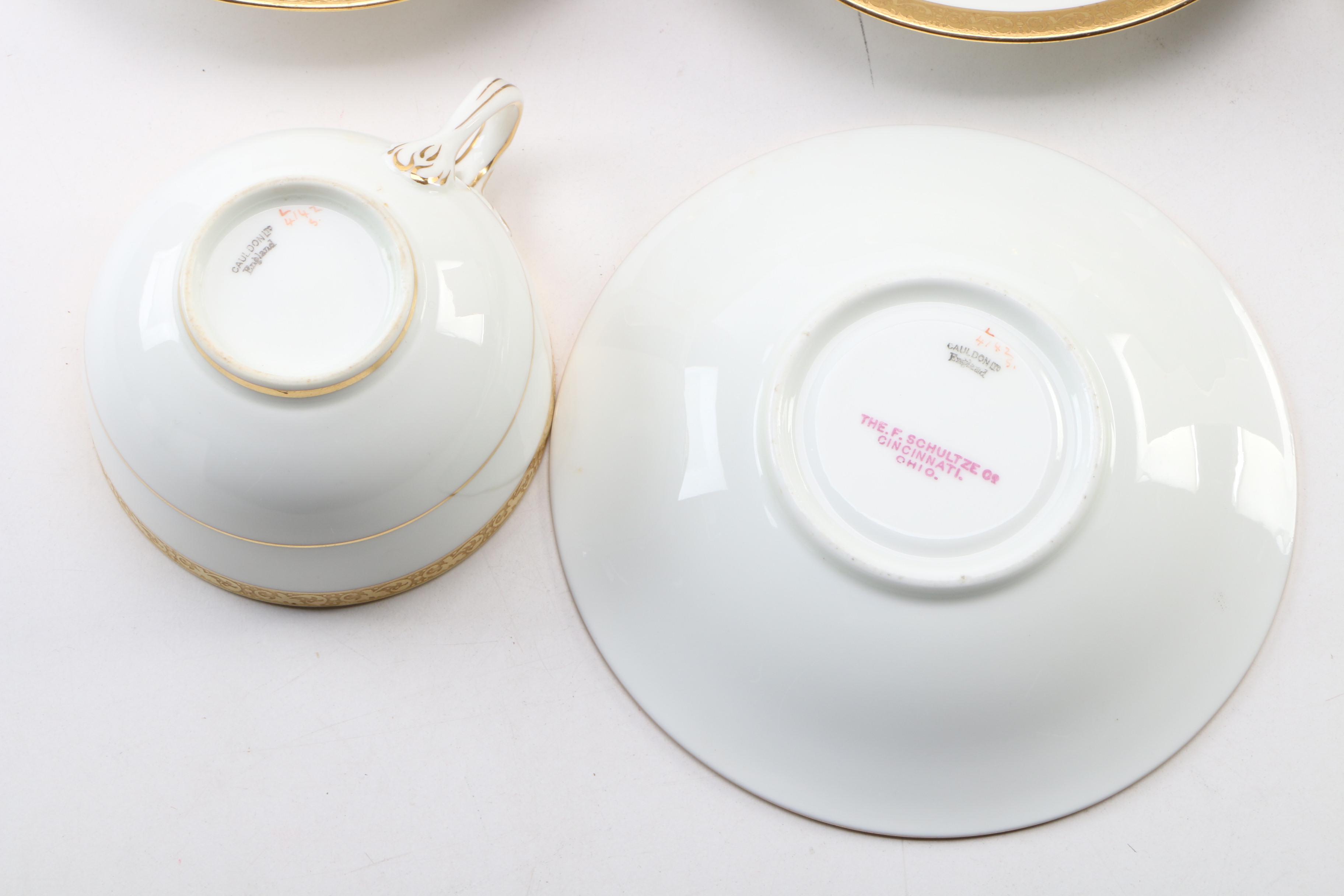 Royal Cauldon for F. Schultze Co. Encrusted Gilt Rim Porcelain Dinnerware