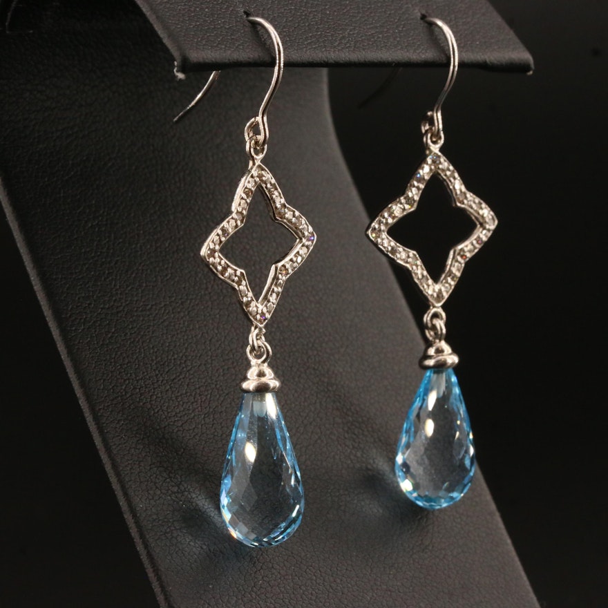 David Yurman Sterling Silver Blue Topaz and Diamond Quatrefoil Earrings