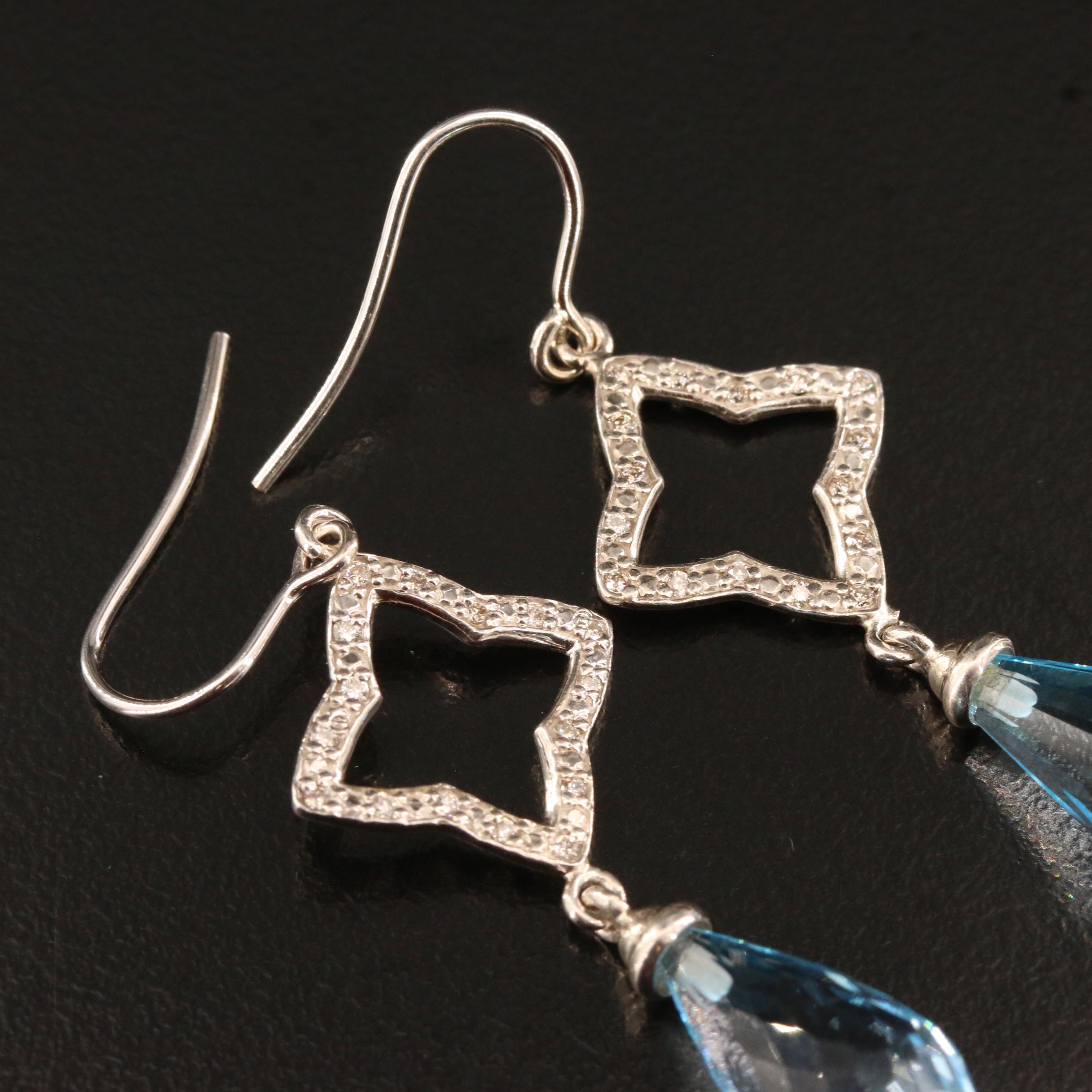 David Yurman Sterling Silver Blue Topaz and Diamond Quatrefoil Earrings