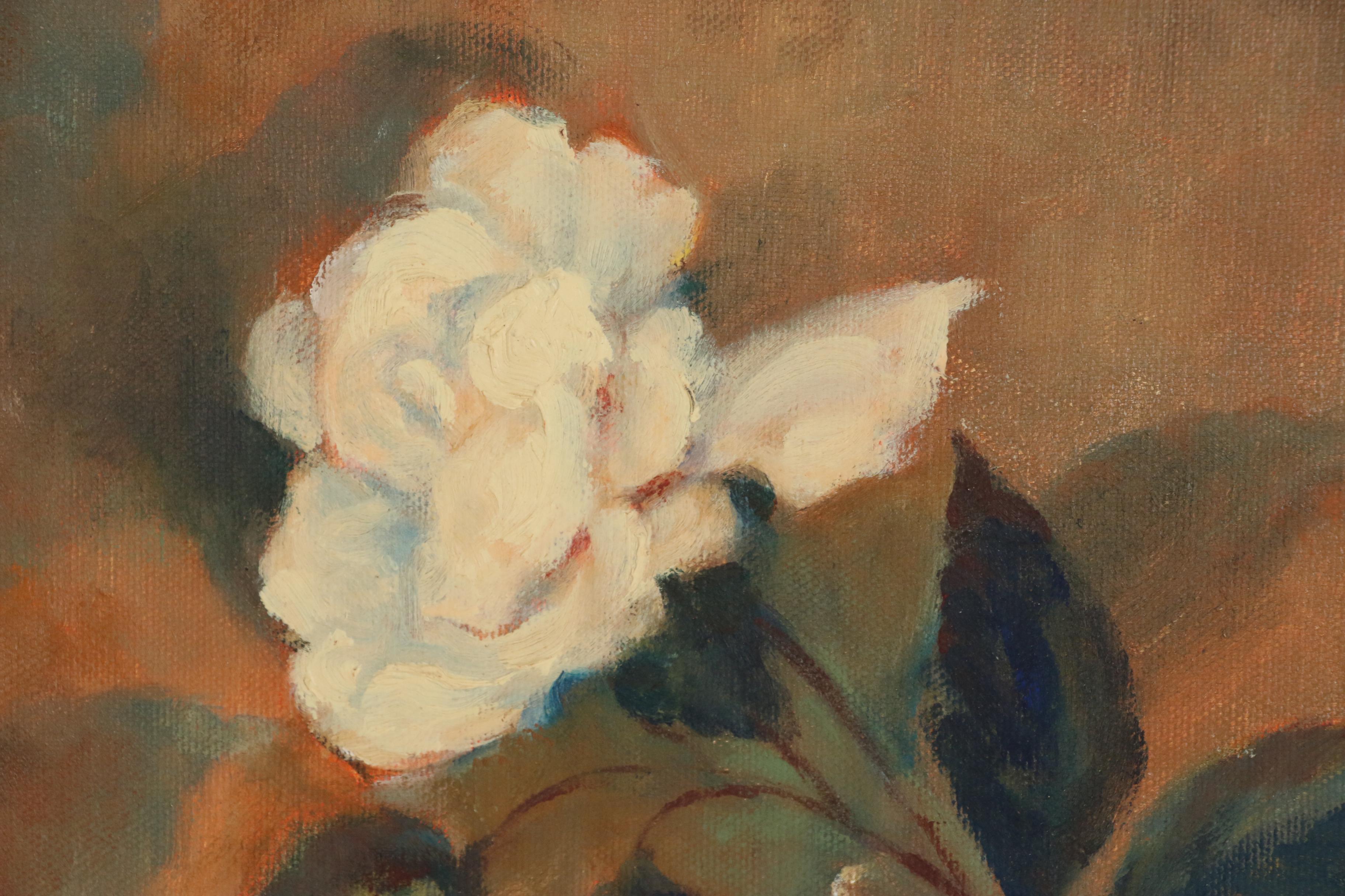 Jacques Zuccaire Still Life Oil Painting of White Carnation, 20th Century