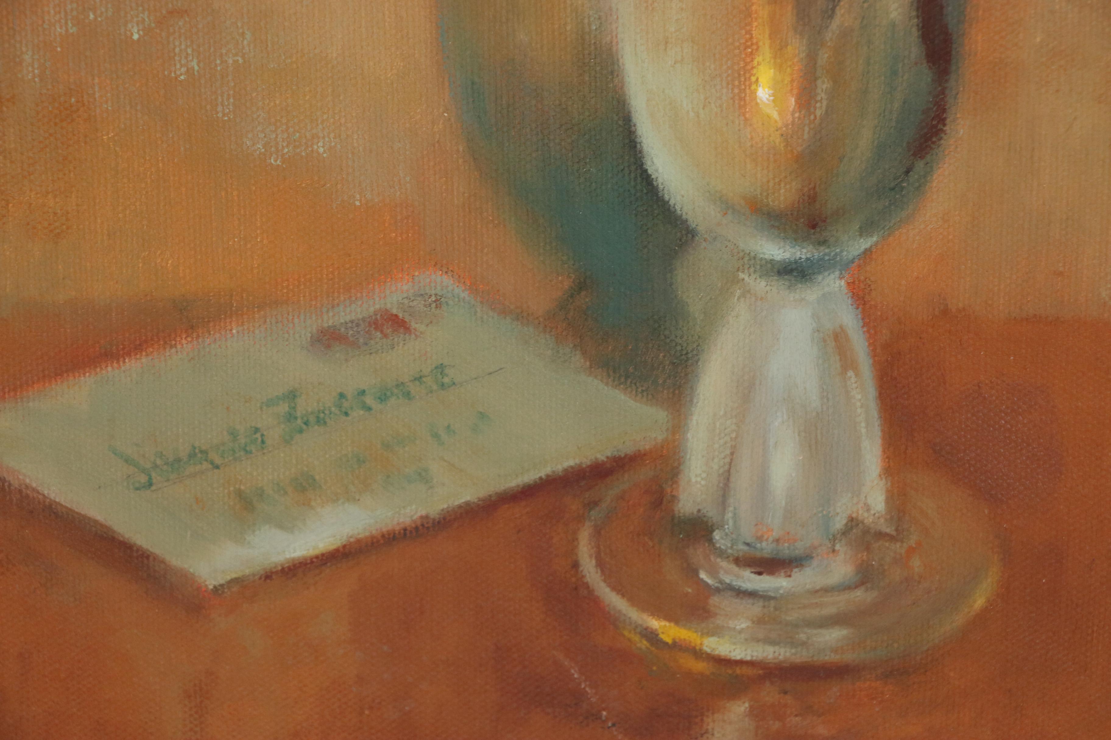 Jacques Zuccaire Still Life Oil Painting of White Carnation, 20th Century