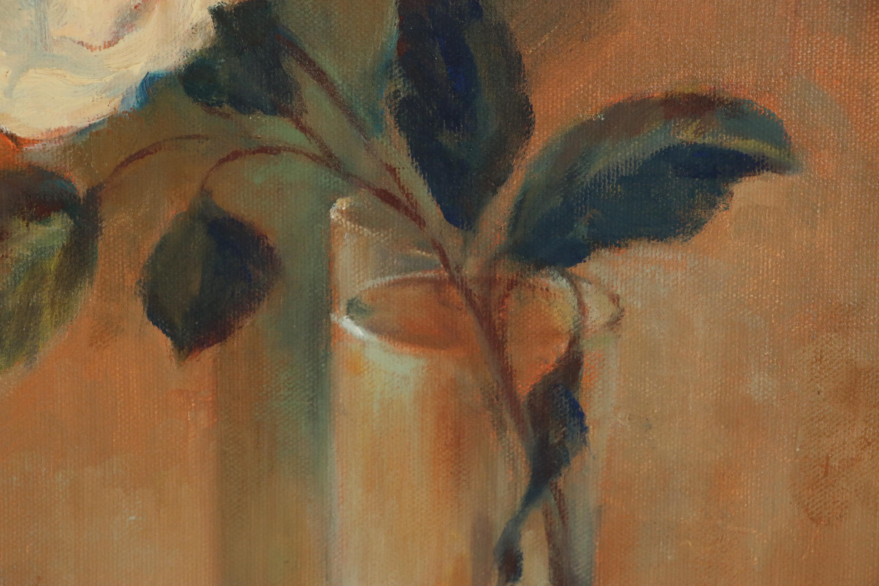 Jacques Zuccaire Still Life Oil Painting of White Carnation, 20th Century