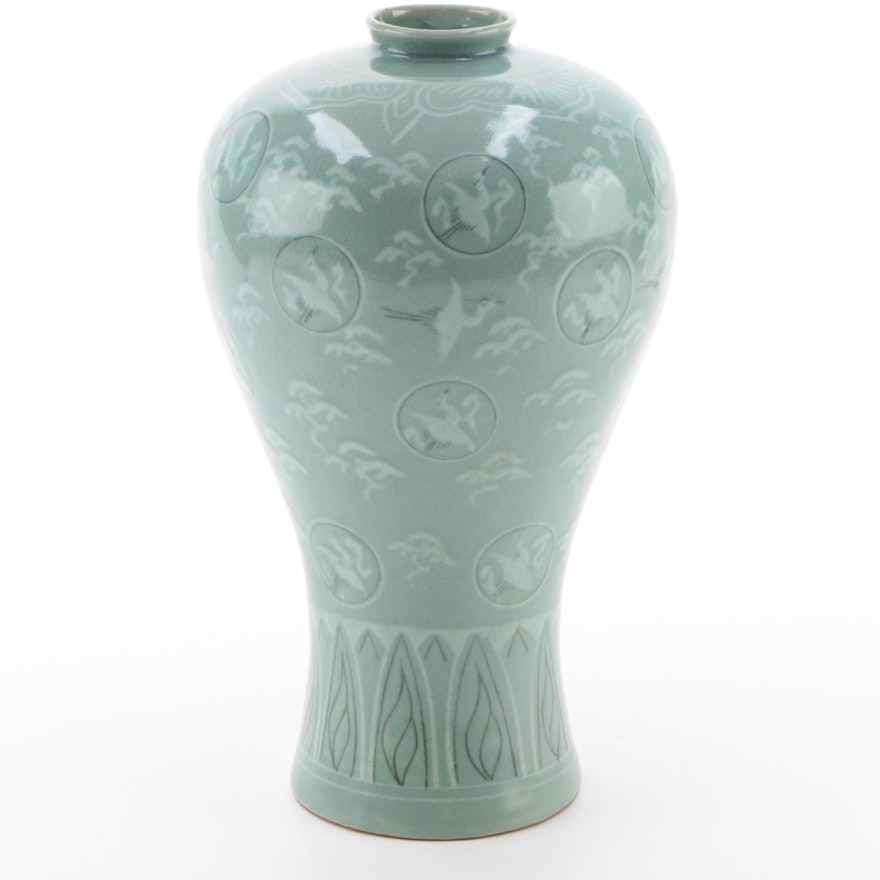 Japanese Porcelain Vase with Crane Motif