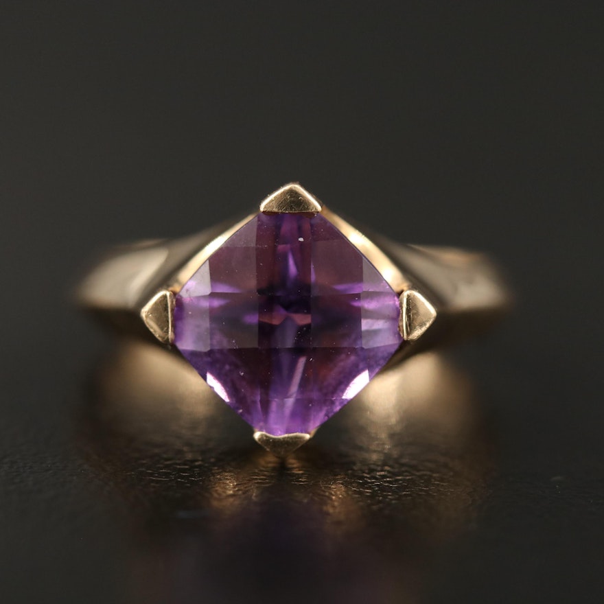 14K Amethyst Solitaire Ring with Knife Edge Shank