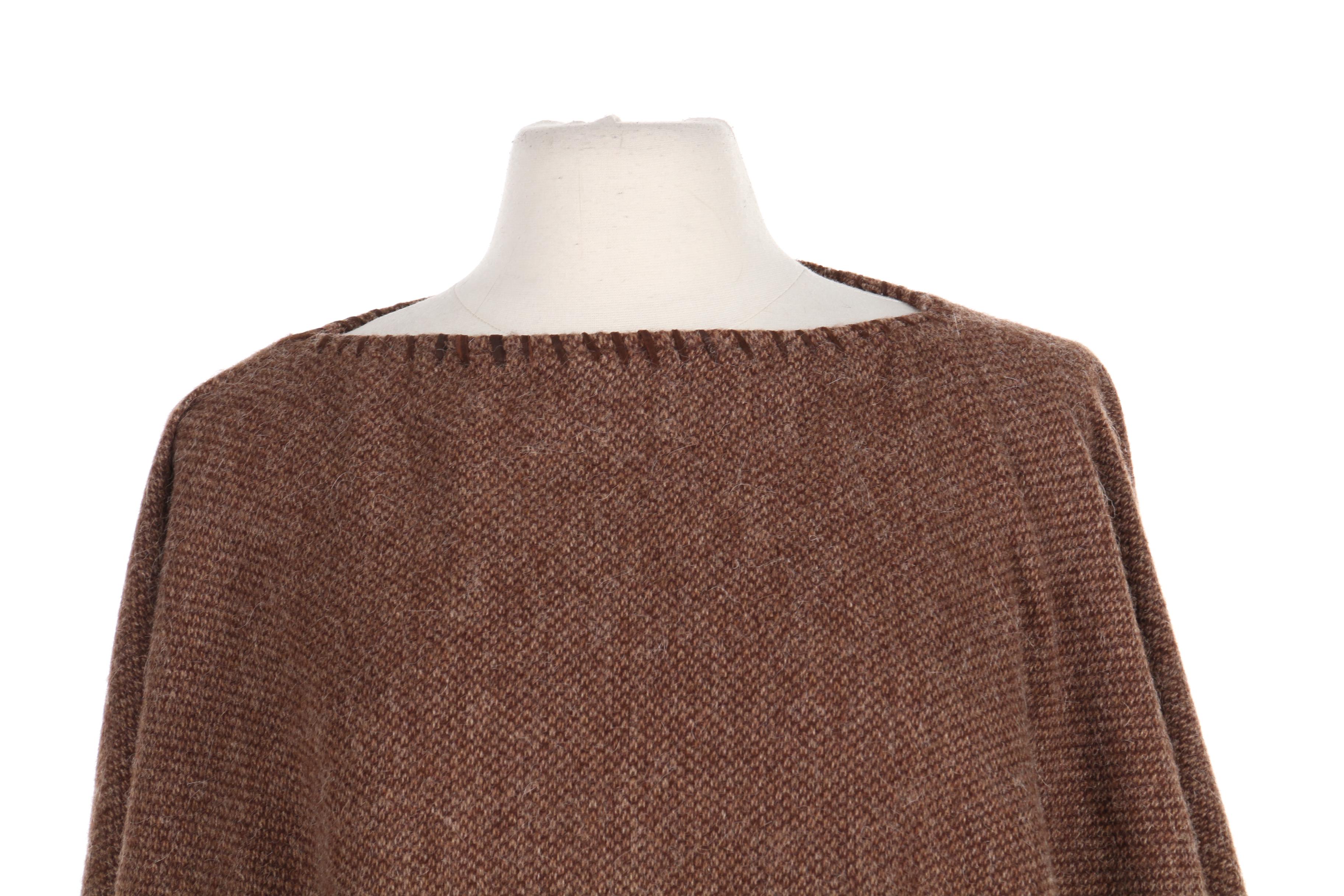 Ralph Lauren Black Label Poncho in Wool/Alpaca Blend Tweed and Suede Fringe