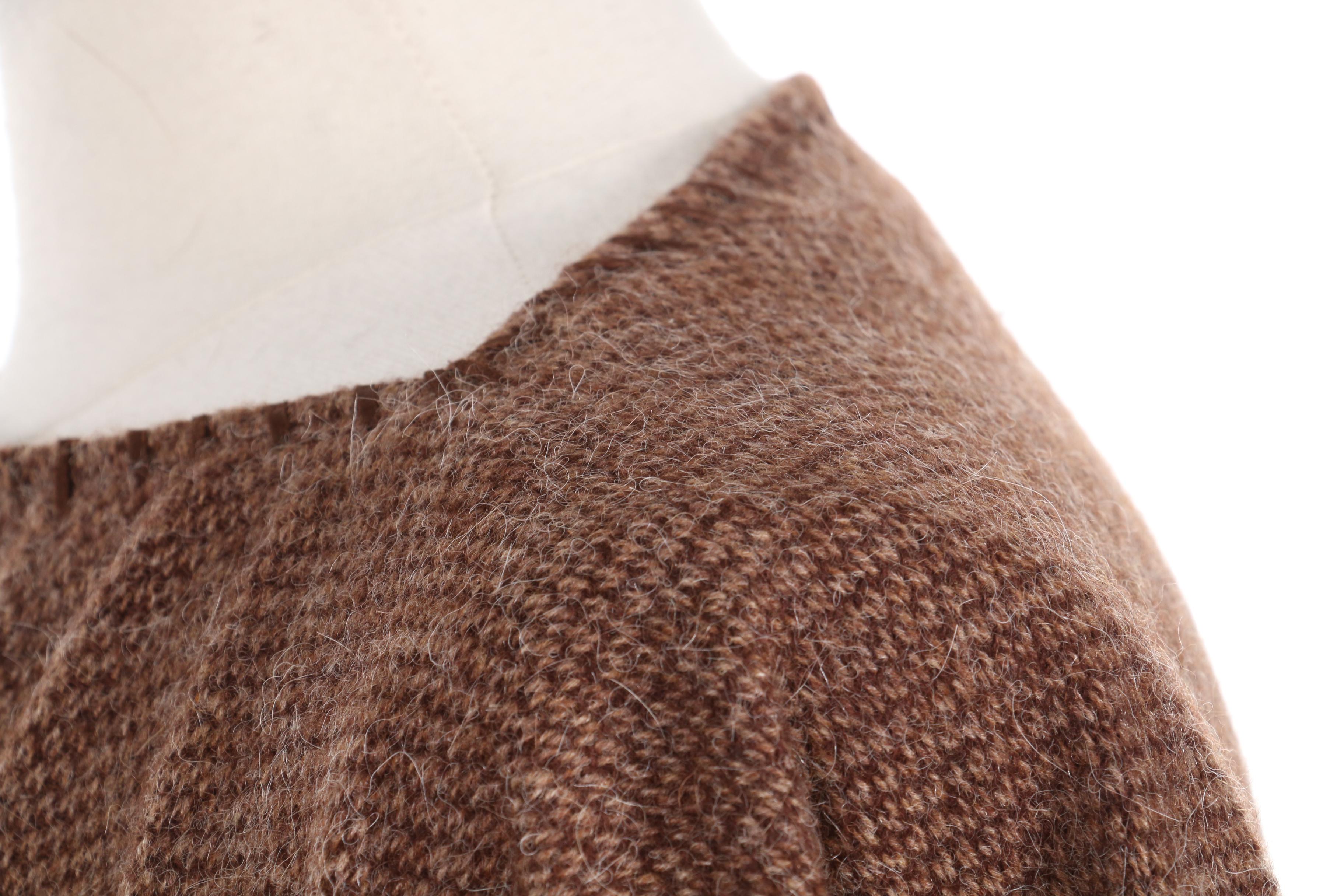 Ralph Lauren Black Label Poncho in Wool/Alpaca Blend Tweed and Suede Fringe