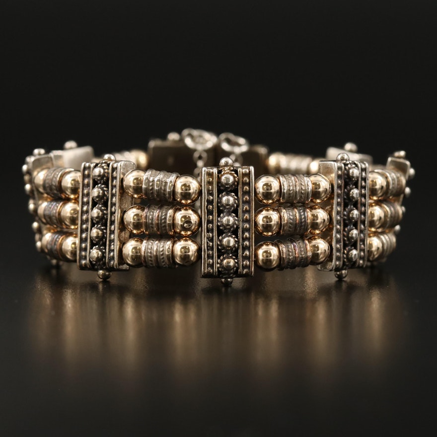 Azriel David Sterling Triple Row Bracelet with Granulation and 14K Accents