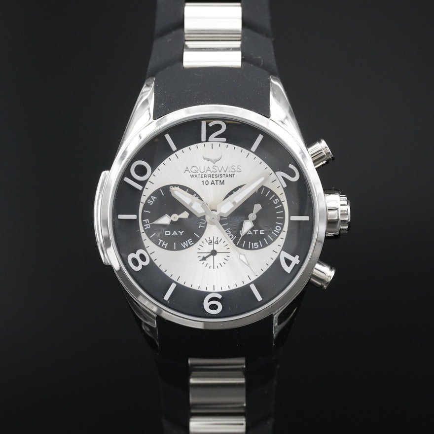 Aquaswiss Trax 5H Day-Date Stainless Steel Quartz Wristwatch