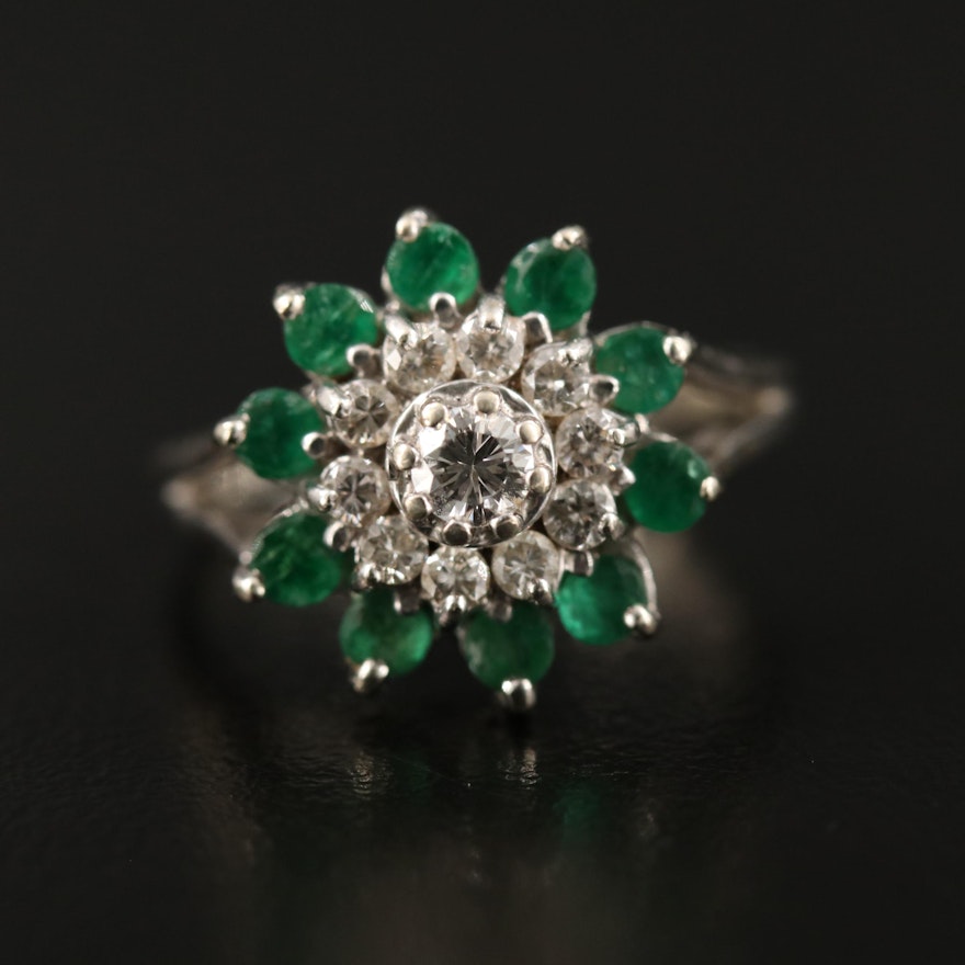 Vintage 14K Diamond and Emerald Cluster Ring