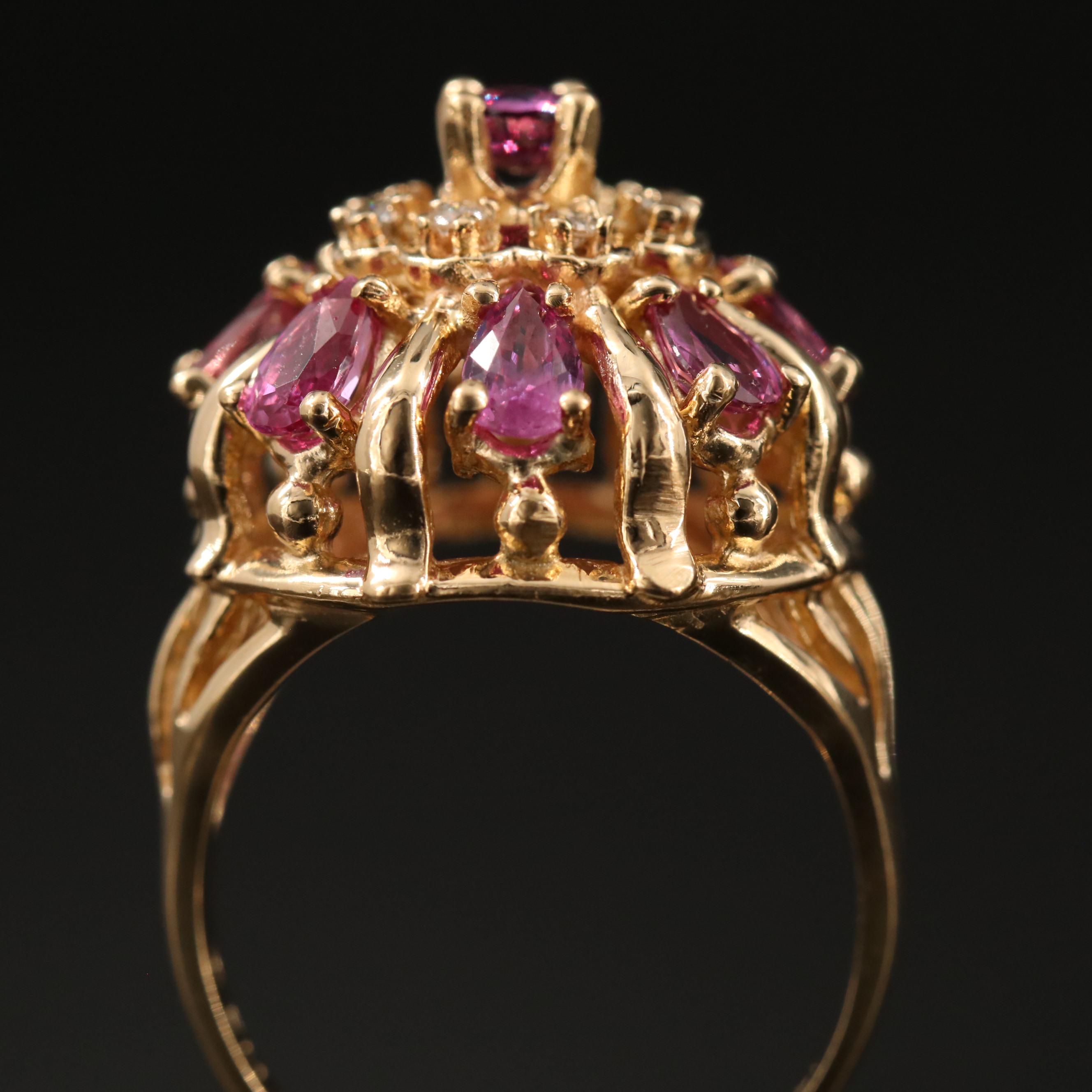 Vintage Franklin Mint Ruby and Diamond Bombé Ring