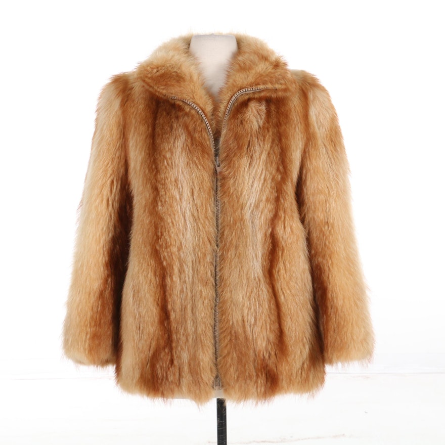 Red Fox Fur Zip-Front Jacket, Vintage