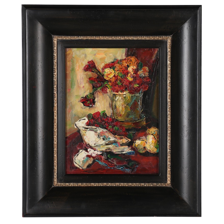 Impressionist Style Floral Still Life Oil Painting, Late 20th to 21st Century
