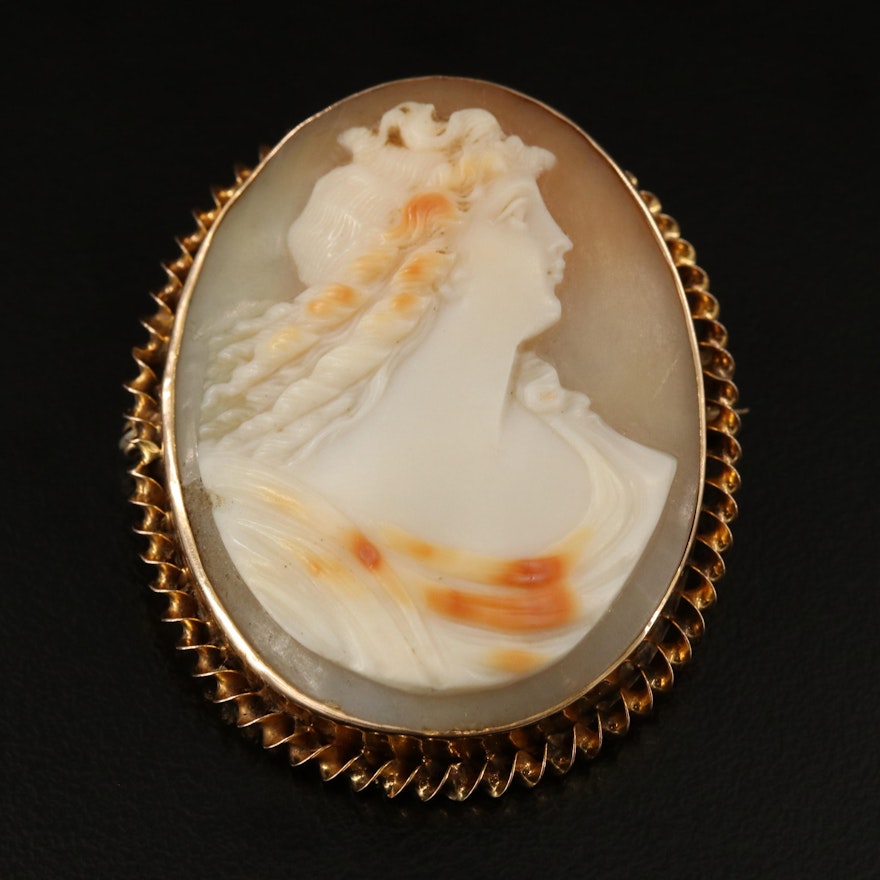 Early 1900s E.L. Spence Co. 10K Shell Cameo Converter Brooch