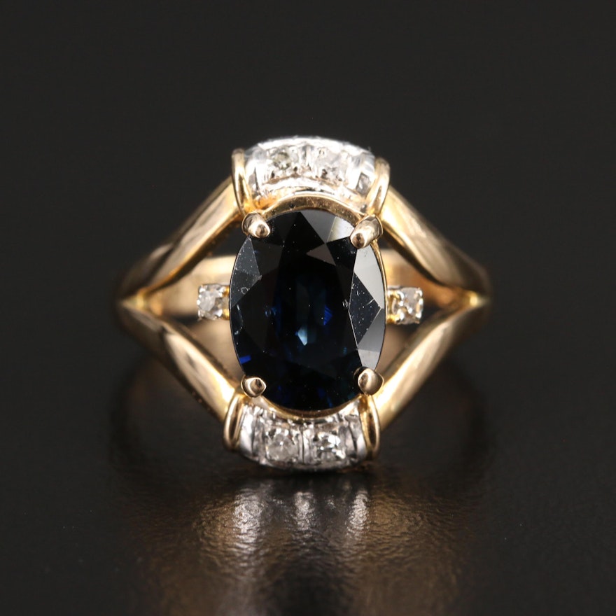 14K Sapphire and Diamond Ring with Split Shank Design