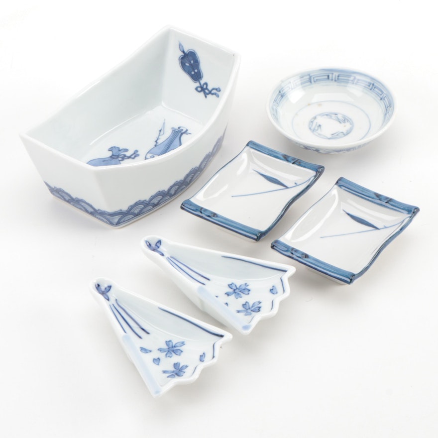 Chinese Blue and White Porcelain Rice and Dipping Sauce Serveware