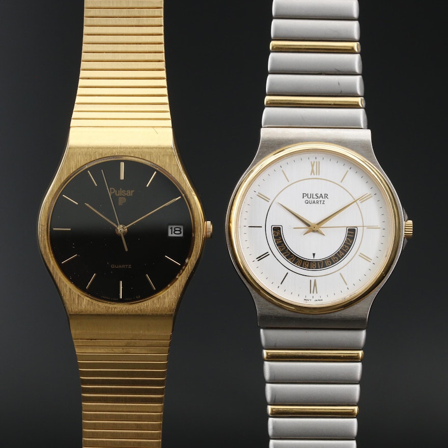 Pair of Pulsar Two Tone and Gold Tone Quartz Wristwatches