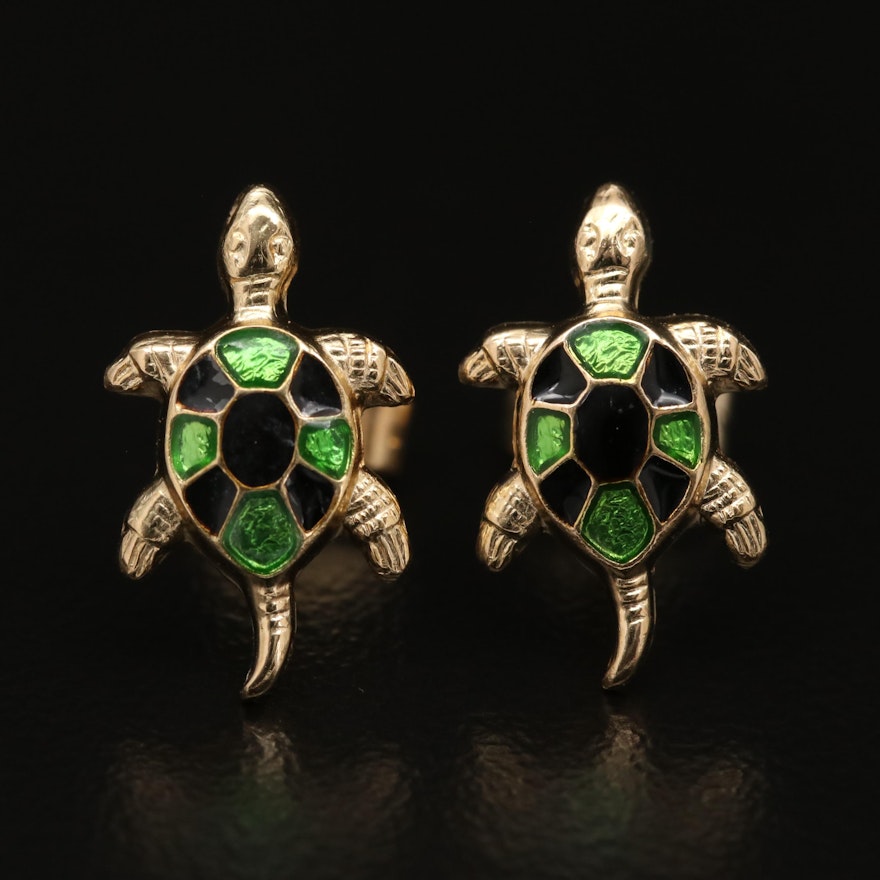 14K Enamel Turtle Stud Earrings