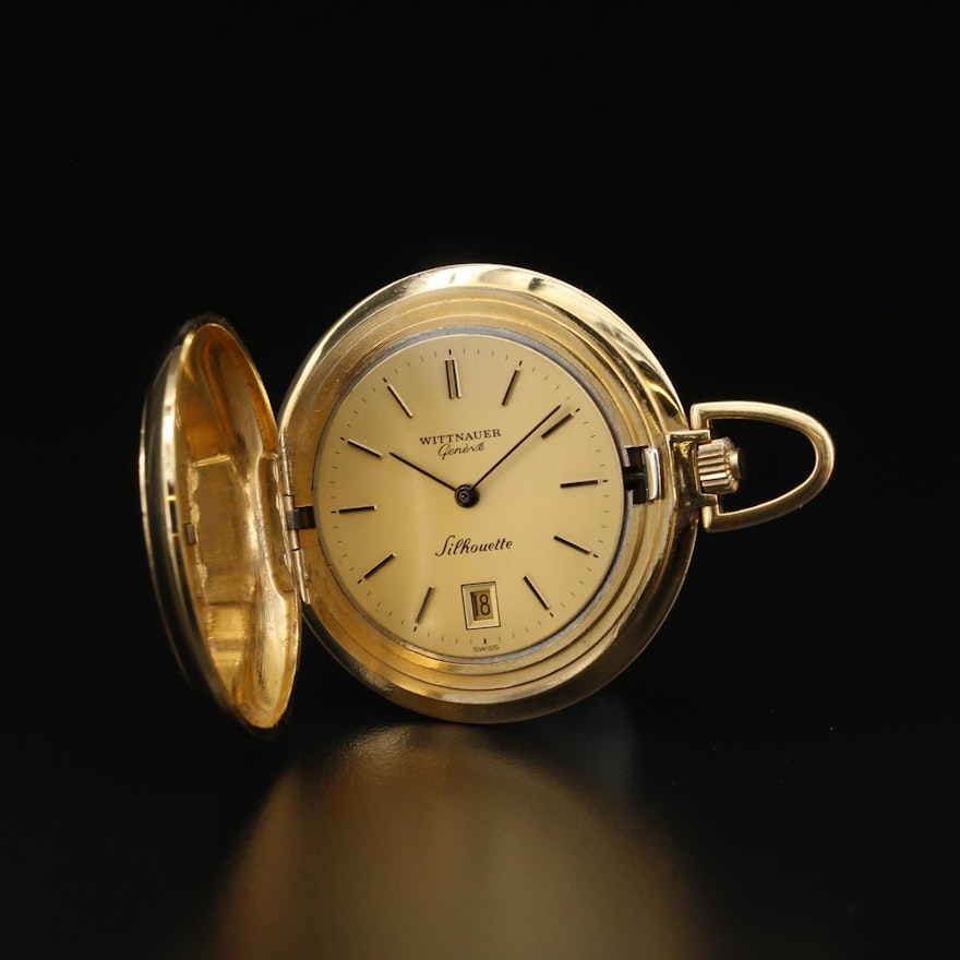 Vintage Wittnauer Silhouette Gold Tone Hunting Case Pocket Watch