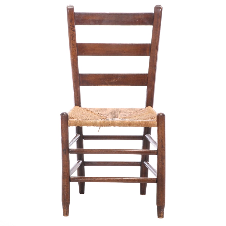 American Primitive Ladderback Side Chair in Mixed Hardwoods, 19th Century