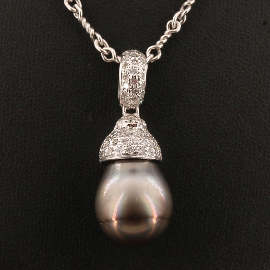 14K 1.00 CTW Pavé Diamond and Pearl Necklace