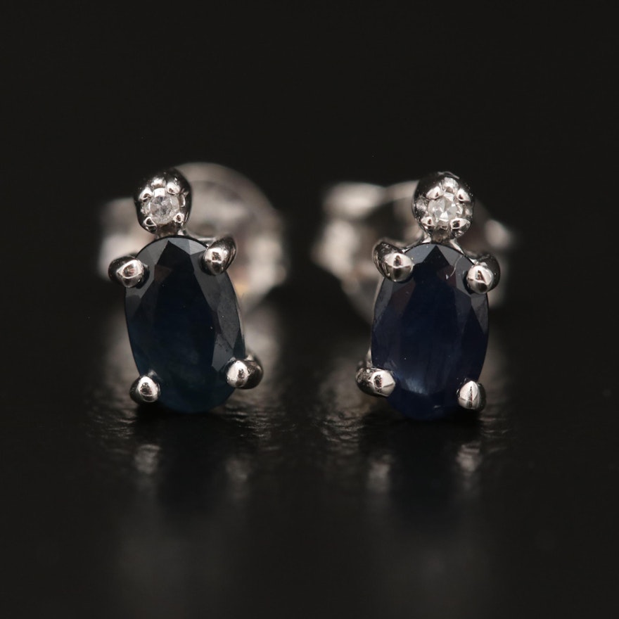 10K Sapphire and Diamond Stud Earrings
