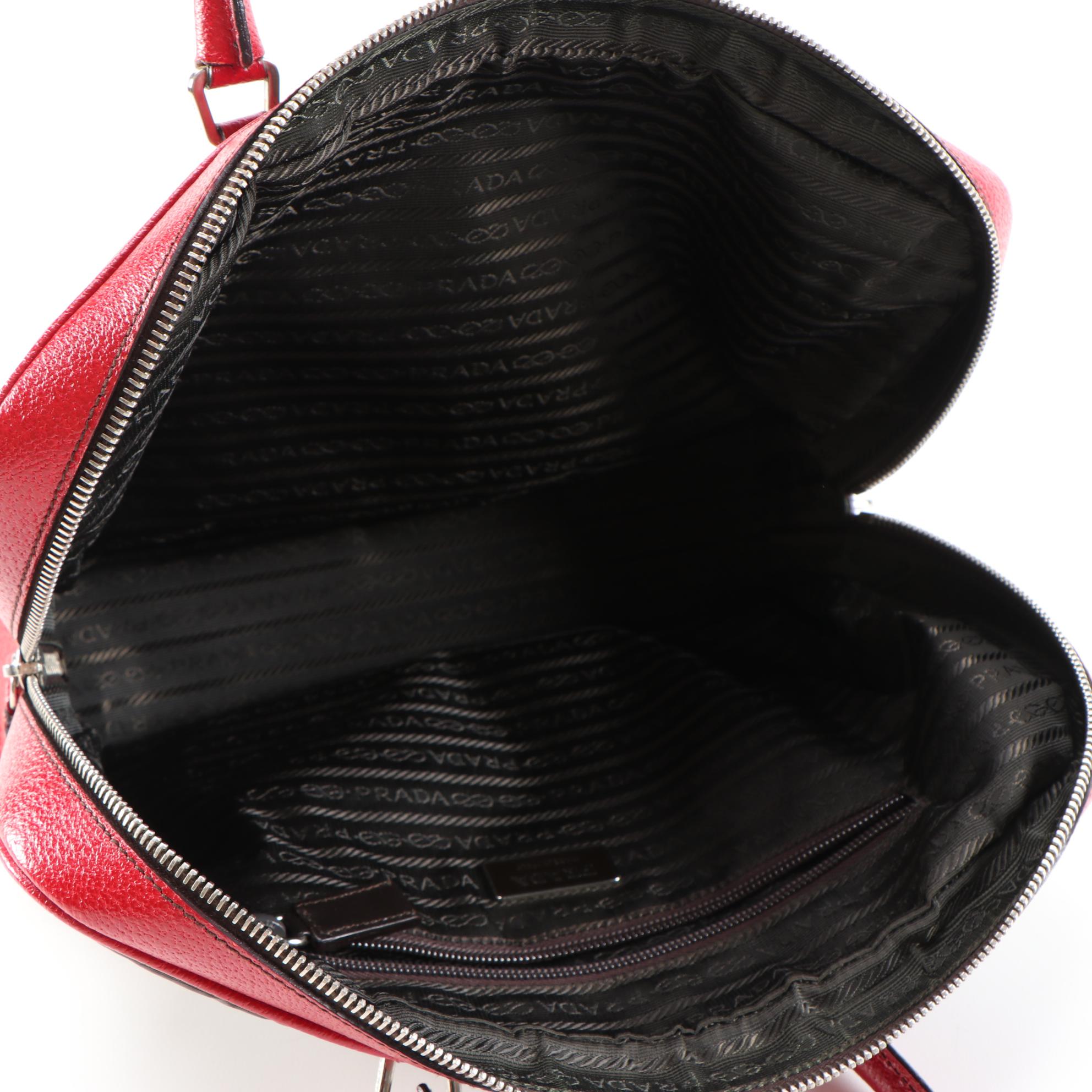 Prada Borsa a Mano Red Leather and Dark Brown Nylon Handbag