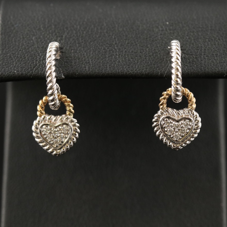 14K Diamond Heart Dangle Earrings