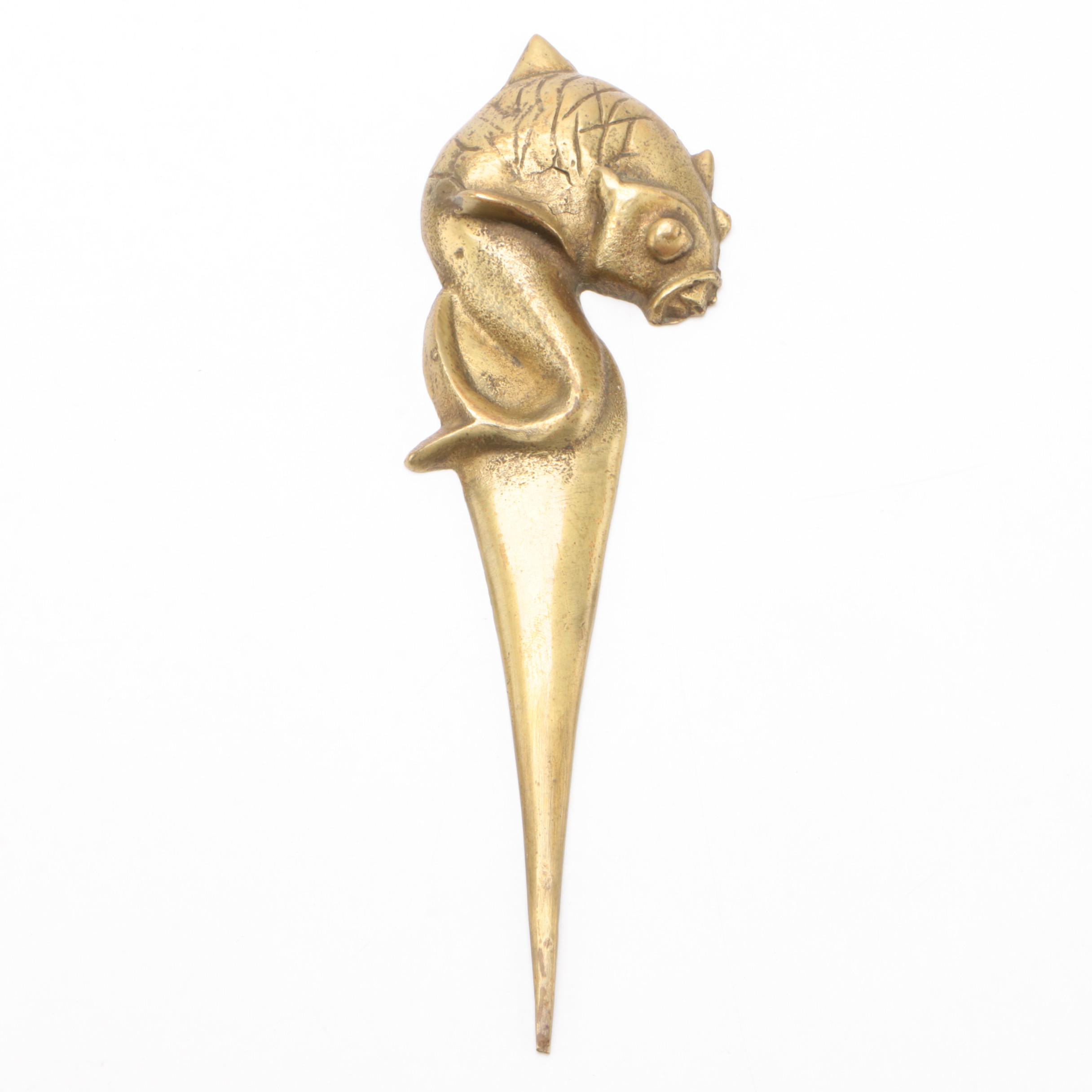 Brass Jumping Fish Letter Opener, Early to Mid 20th Century