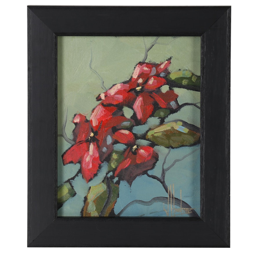 William Hawkins Floral Oil Painting, Late 20th Century