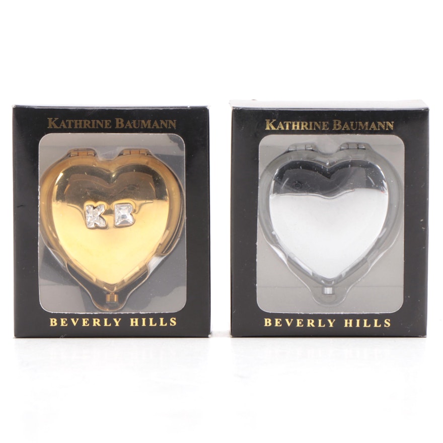 Kathrine Baumann Beverly Hills Gold and Silver Metal Heart Compacts
