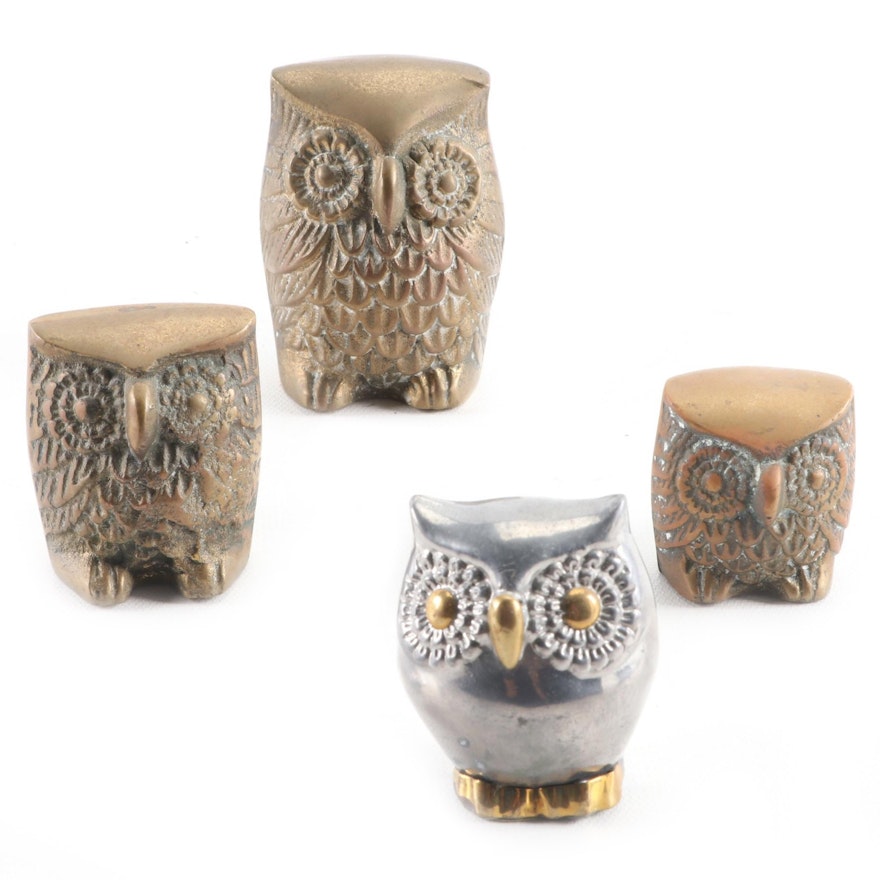 Korean and Chinese Metal Owl Figurines