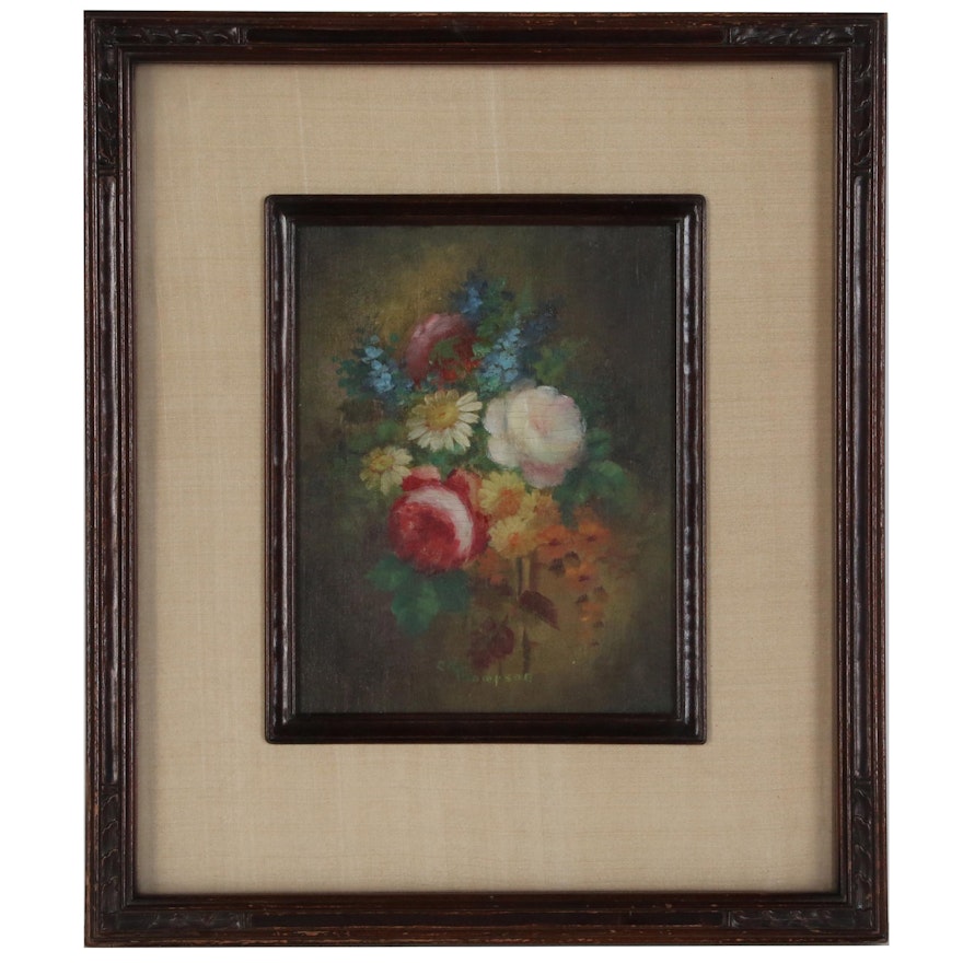 C.M. Thompson Floral Oil Painting, Early 20th Century