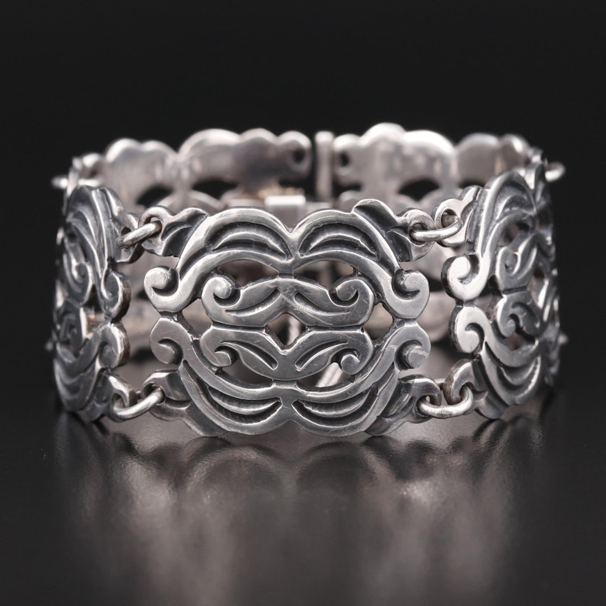 Vintage Mexican Sterling Panel Bracelet