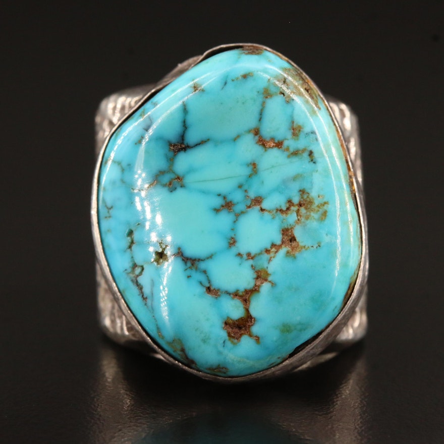 Southwestern Style Sterling Turquoise Sandcast Ring