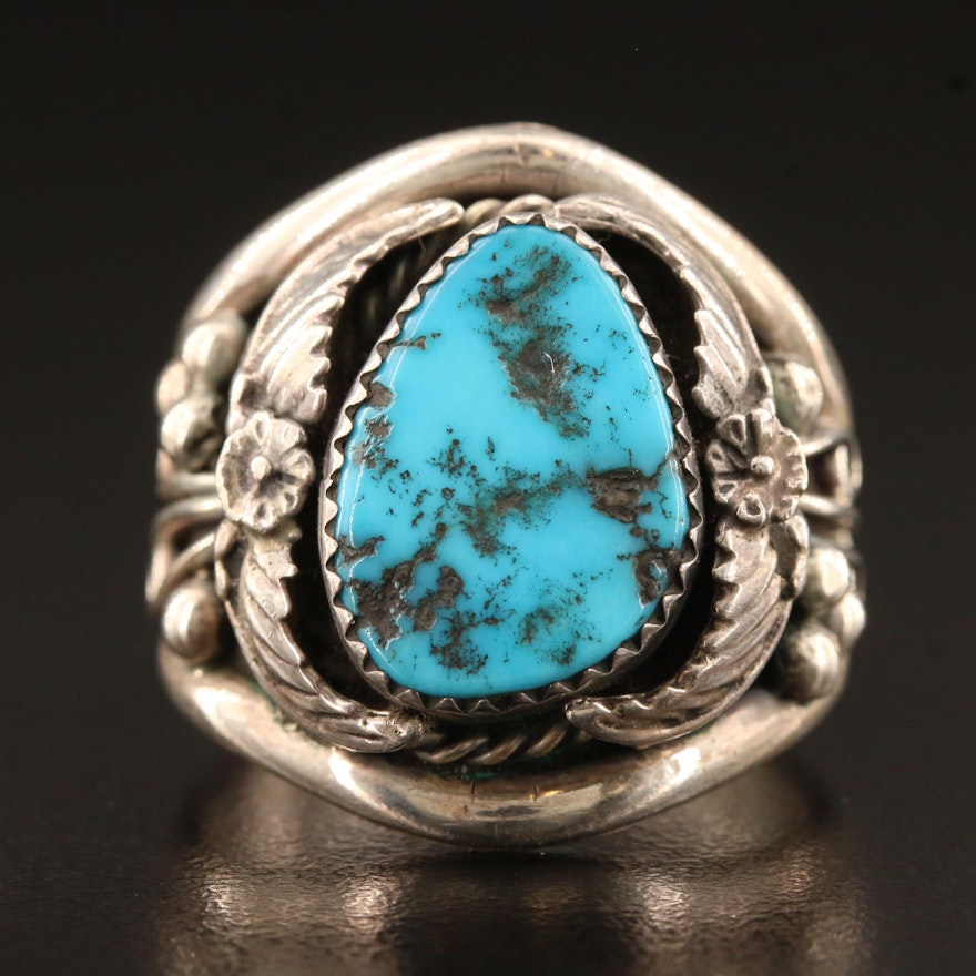 Artist Signed Southwestern Sterling Silver Turquoise Ring