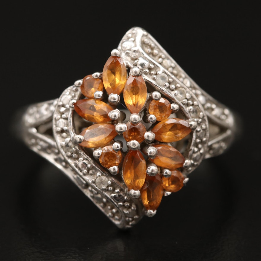 Sterling Silver Citrine and Cubic Zirconia Ring