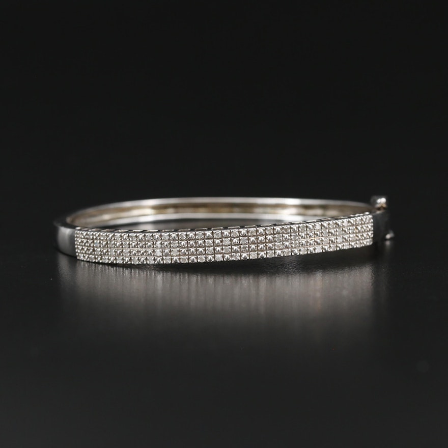 Sterling Silver Diamond Hinged Oval Bangle