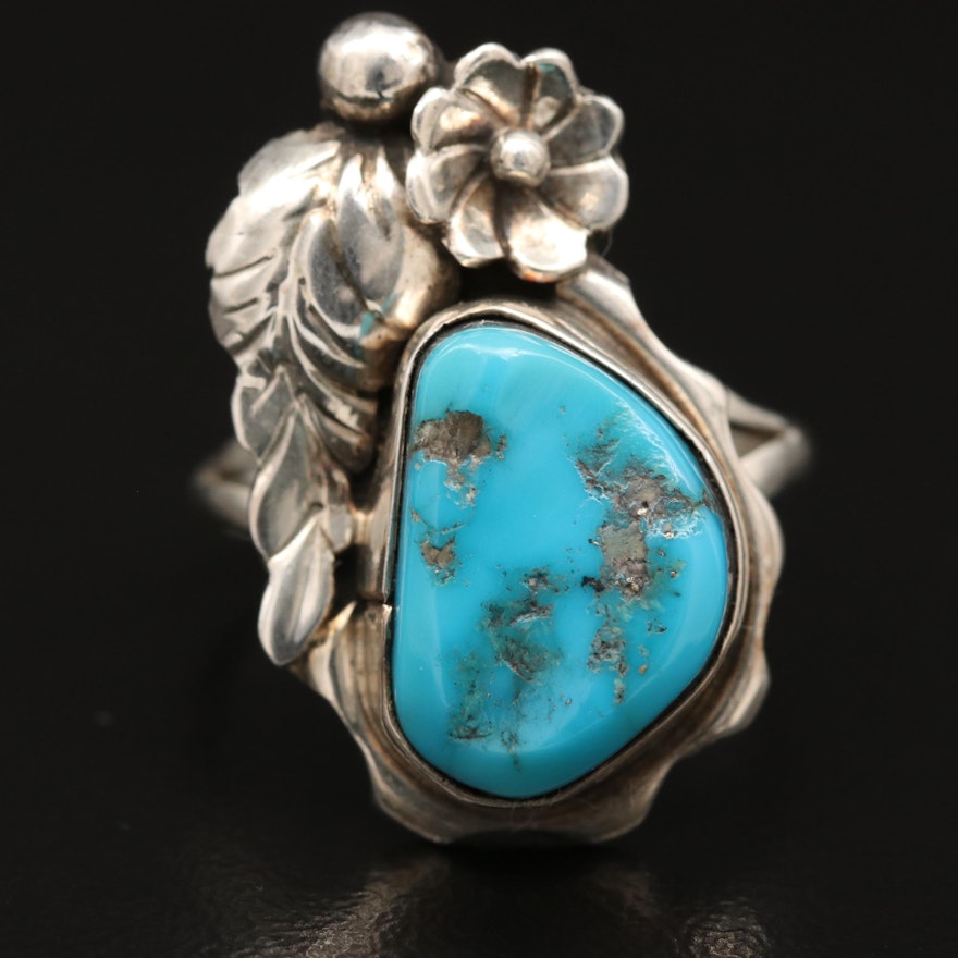 Sterling Silver Turquoise Foliate Ring