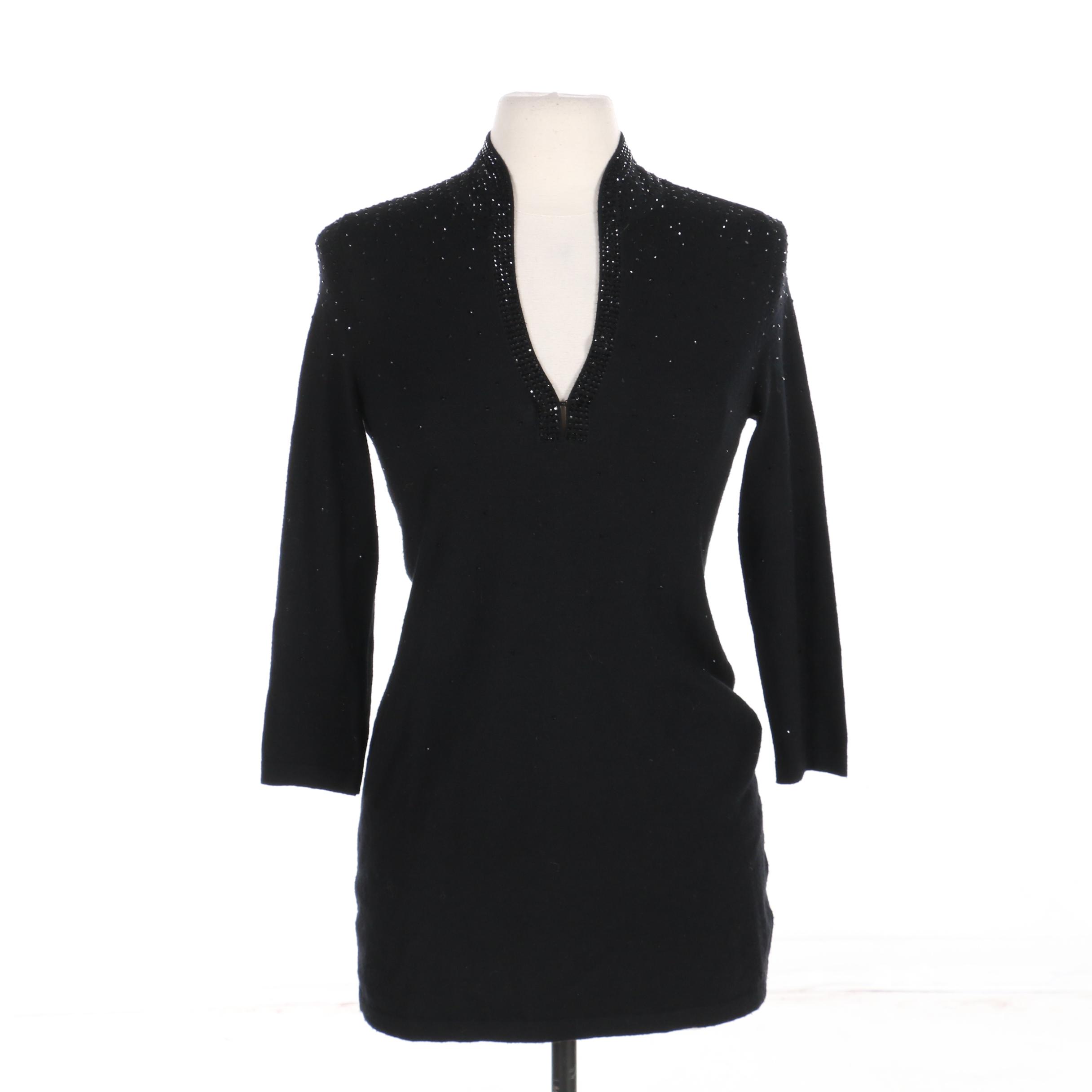 Tory Burch Rhinestone Embellished Sweater in Black Wool