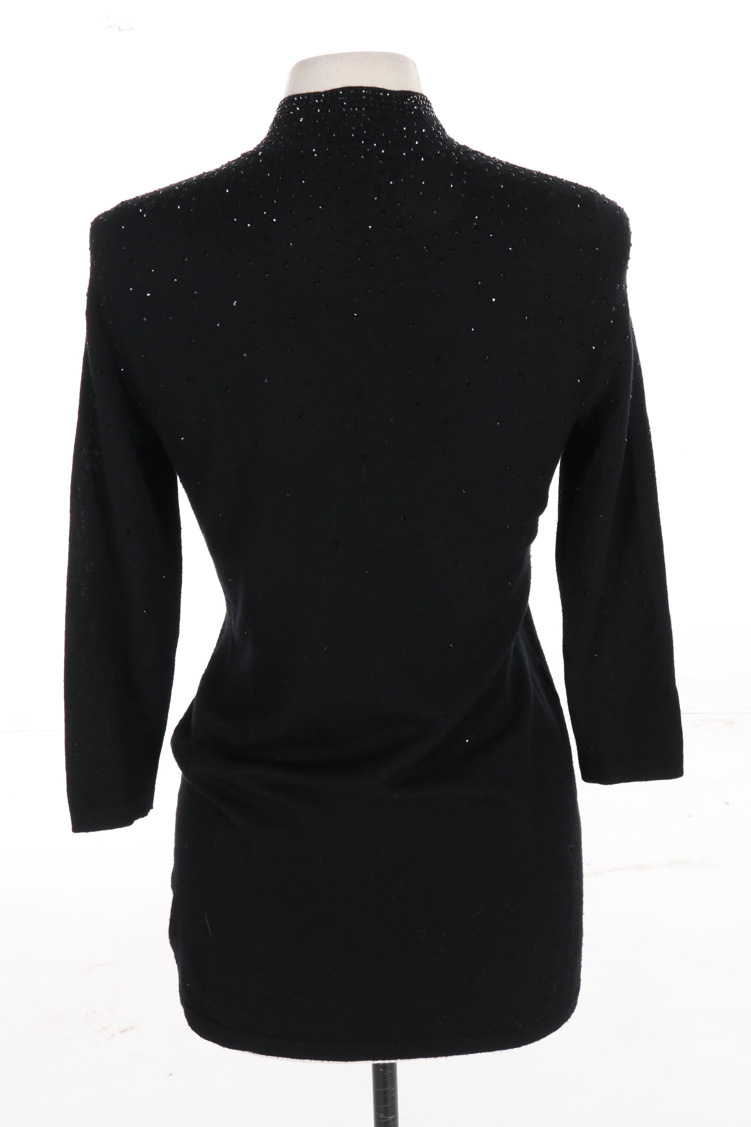 Tory Burch Rhinestone Embellished Sweater in Black Wool