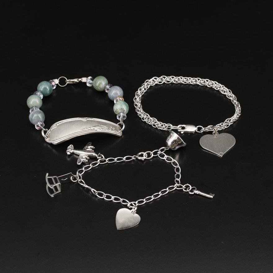 Selection of Agate and Glass Bead and Charm Bracelets