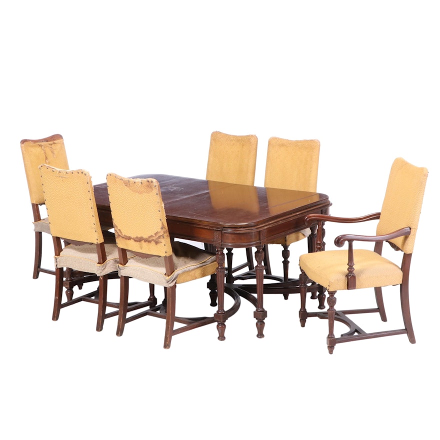 Louis XVI Style Banded Inlay Dining Table and Chairs